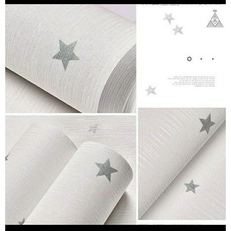 WALLPAPER DINDING MOTIF BINTANG PUTIH SILVER 10m x 45cm