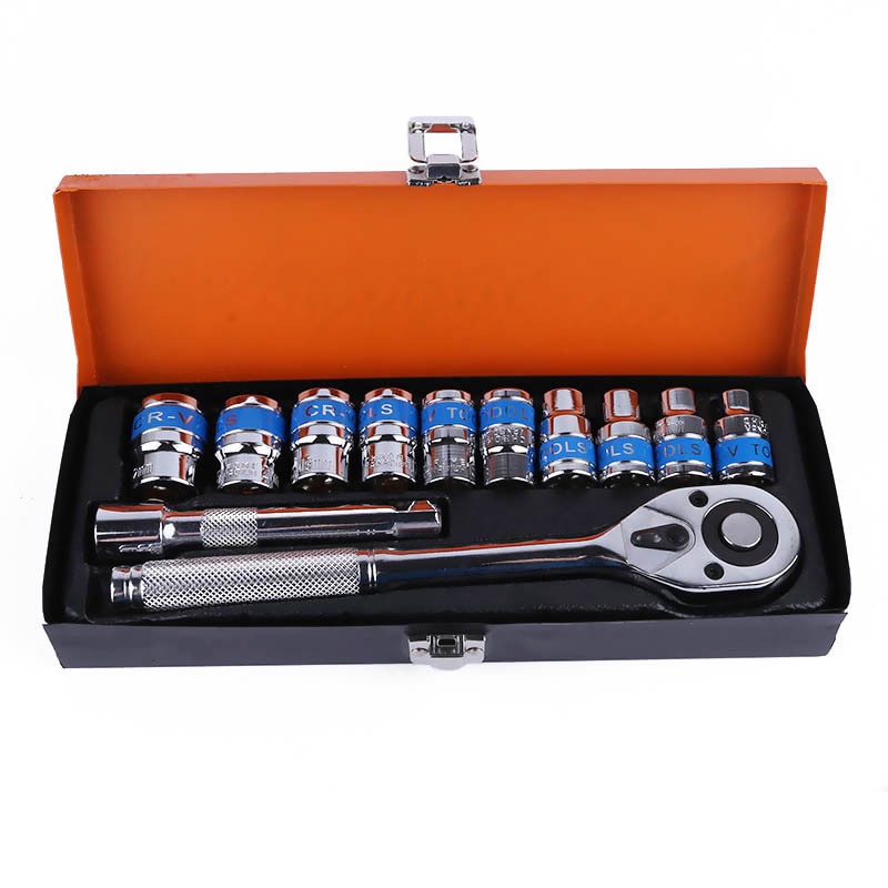 【Mukava】Obeng Kunci Socket Set 12 Pcs Socket 10 - 24mm Ratchet Spanner - Box Besi