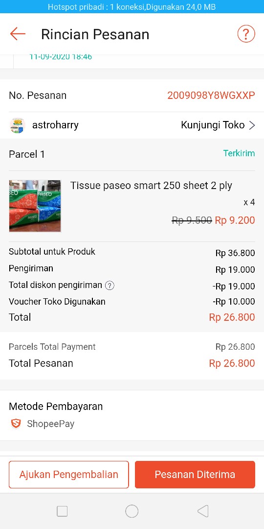 Tissue Paseo Smart 250 Sheet 2 Ply