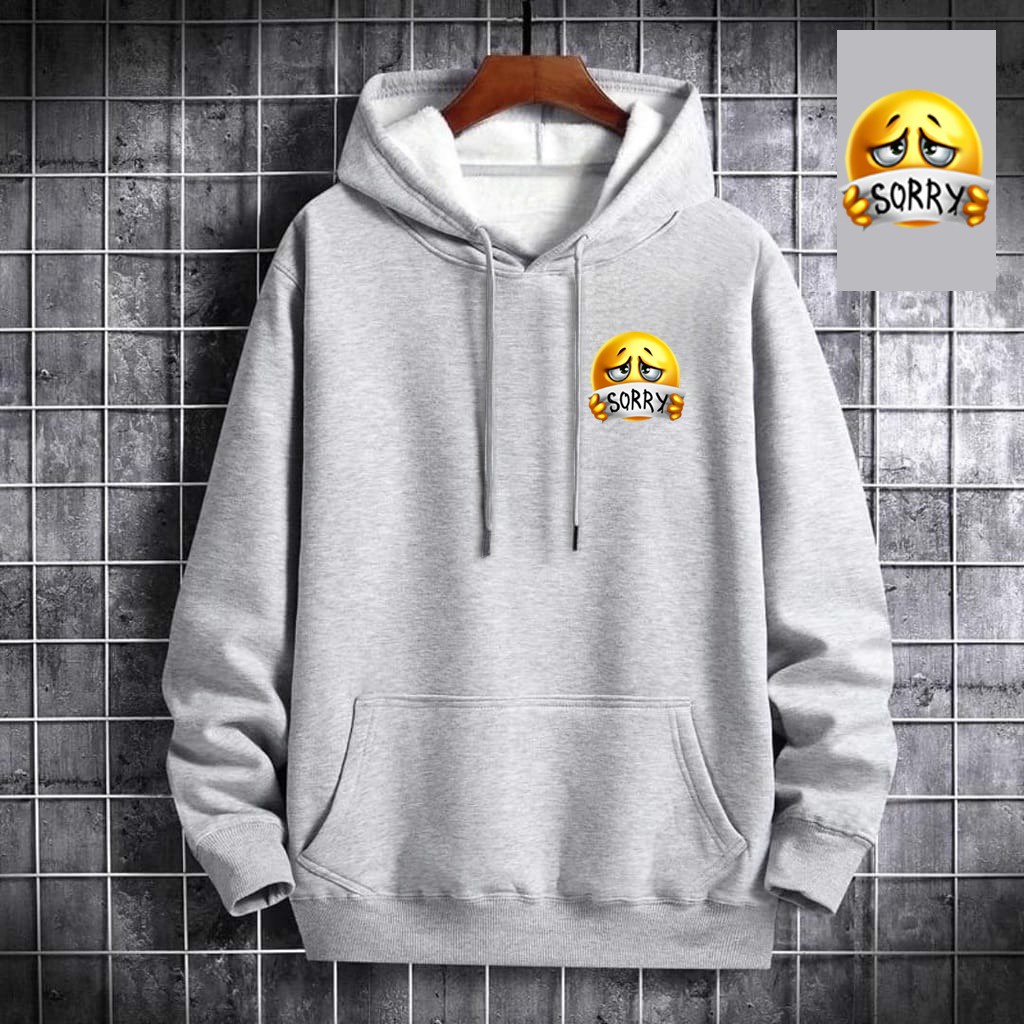 INDOSAN-SWEATER HOODIE SORRY-HOODIE DISTRO BAHAN FLEECE MOTIF GAMBAR DTF PRINTING-REAL PICT-BISA COD