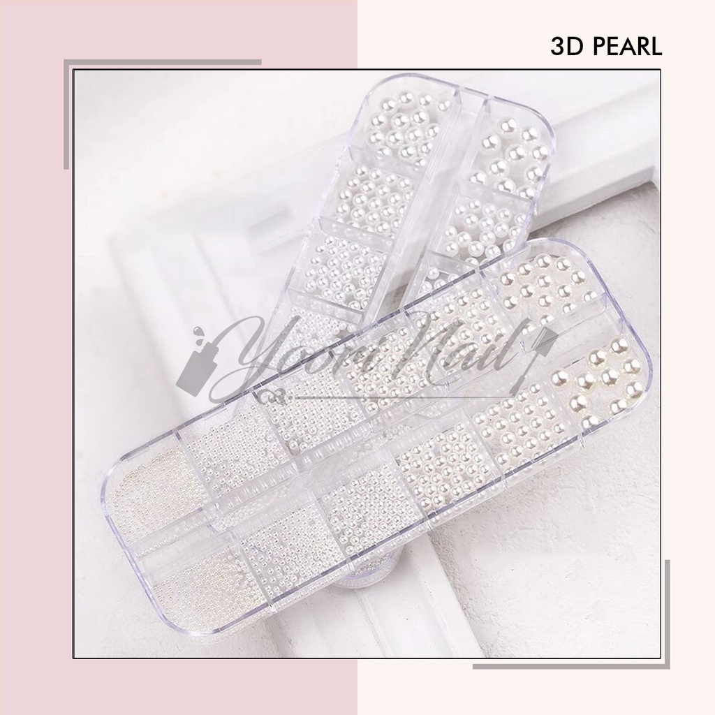 3D pearl white ivory mutiara putih rhinestones nail art hiasan kuku full pearl