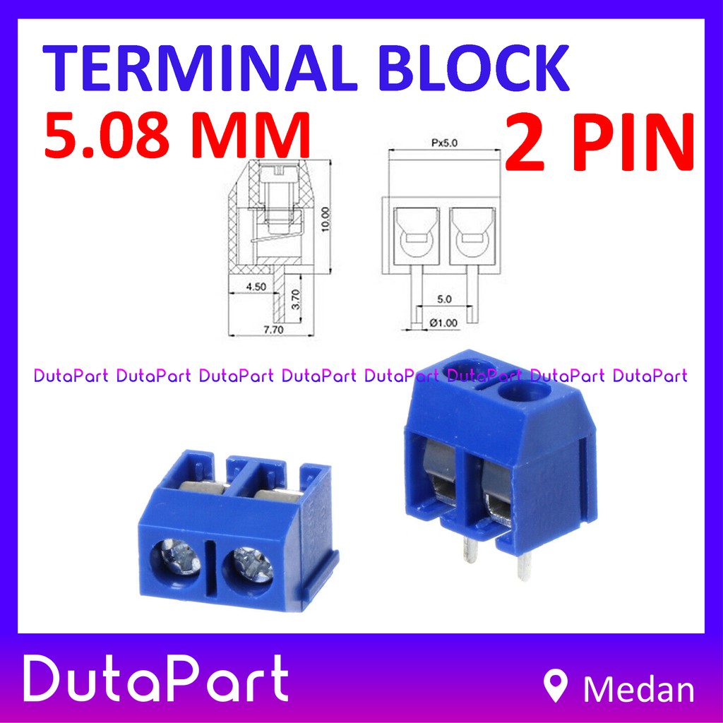 Terminal Block 2 Pin Connector Skrup Screw Pitch 5.08mm 5mm 2P Blok