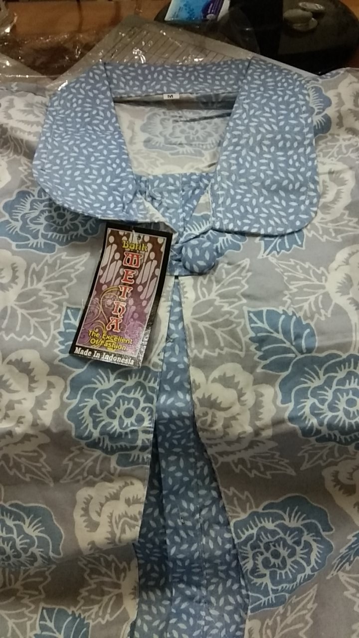 Batik Atasan Wanita Blus Blouse Motif Daun Bunga Mawar Pink Biru Kuning