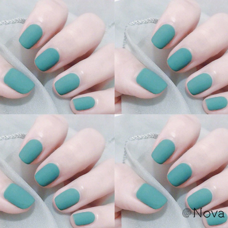 24Pcs Kuku Palsu French Nail Art Akrilik Pendek Warna Matte Hijau Mint