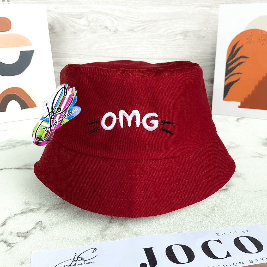 JOLIECOLLECTIONS.ID TOPI ANAK BUCKET OMG - TOPI BALITA UNISEX BUCKET BORDIR OMG-Bucket OMG Maroon