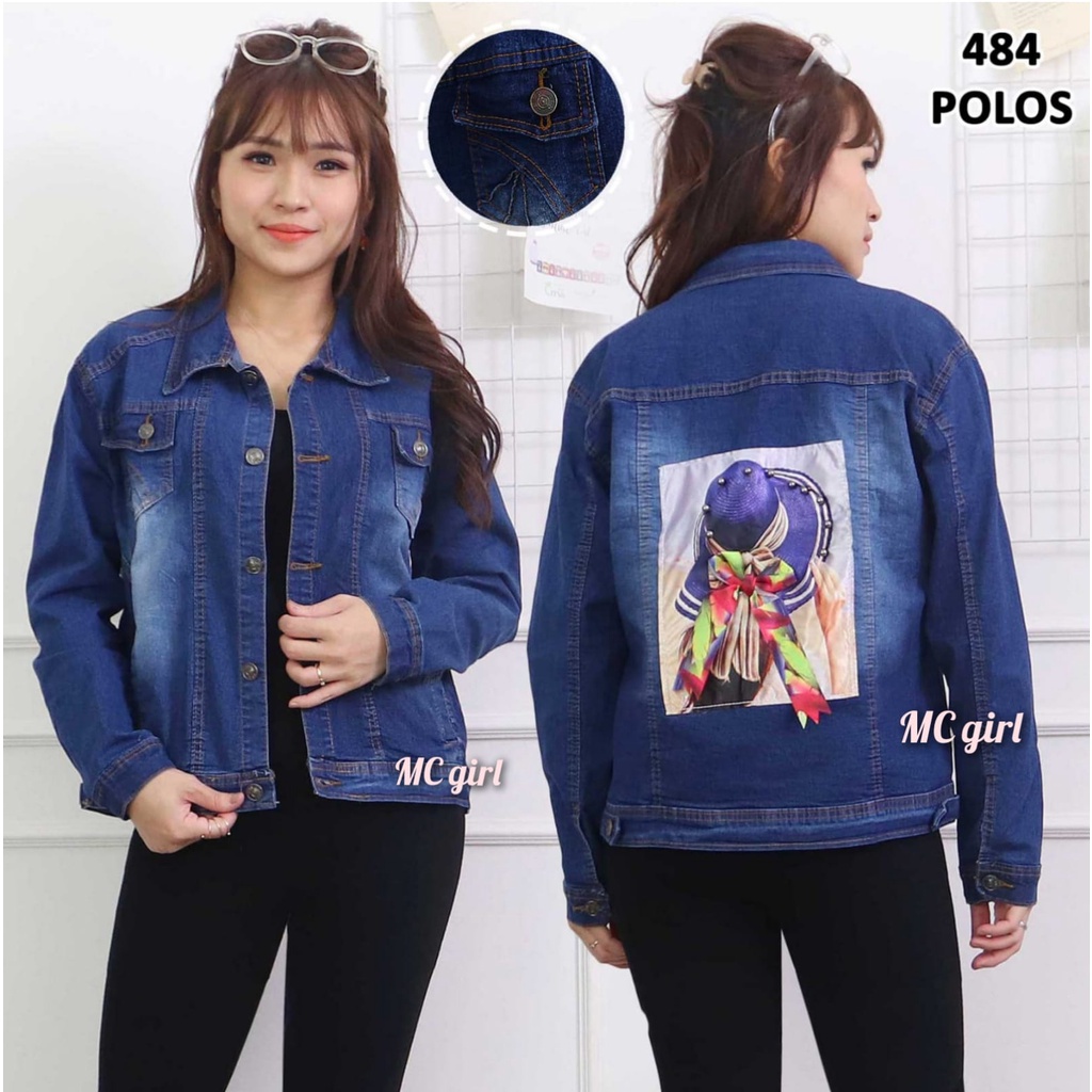 MC girl - Jaket Jeans Polos Gambar Pita 3D Wanita / Jacket Lepis Gambar Belakang Pita Sequin Cewek / Jaket Denim Gambar Pita Belakang