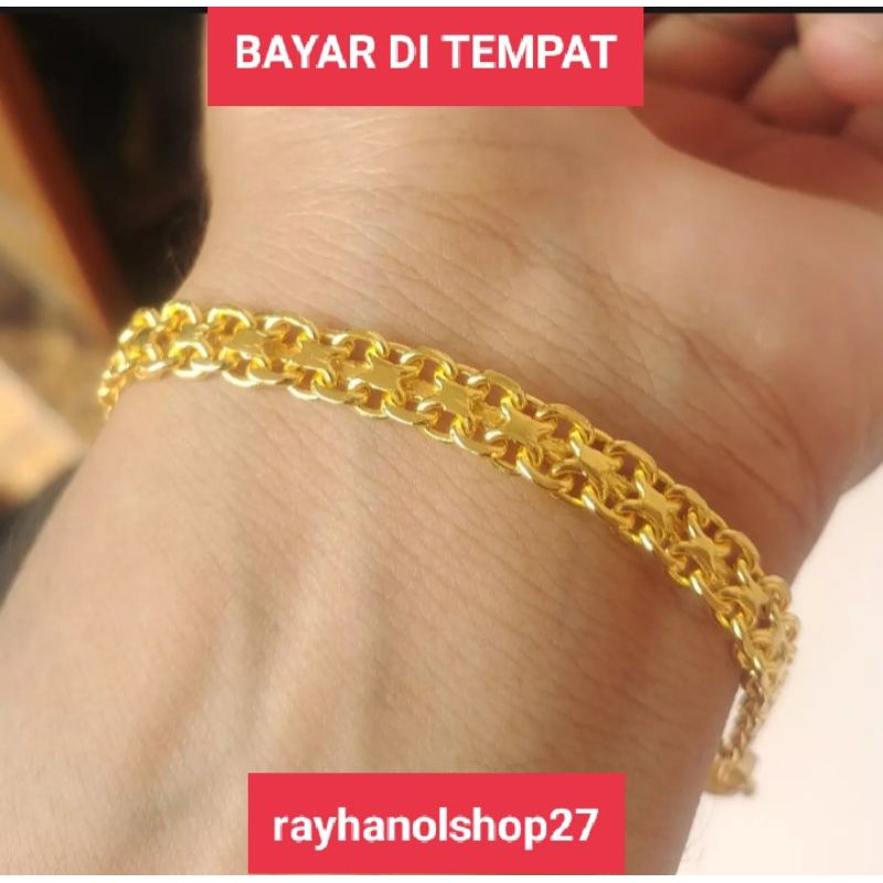 GELANG TANGAN NORI DOUBLE LAPIS EMAS 24 K GOLD DAN SILVER ANTI PUDAR PILIHAN