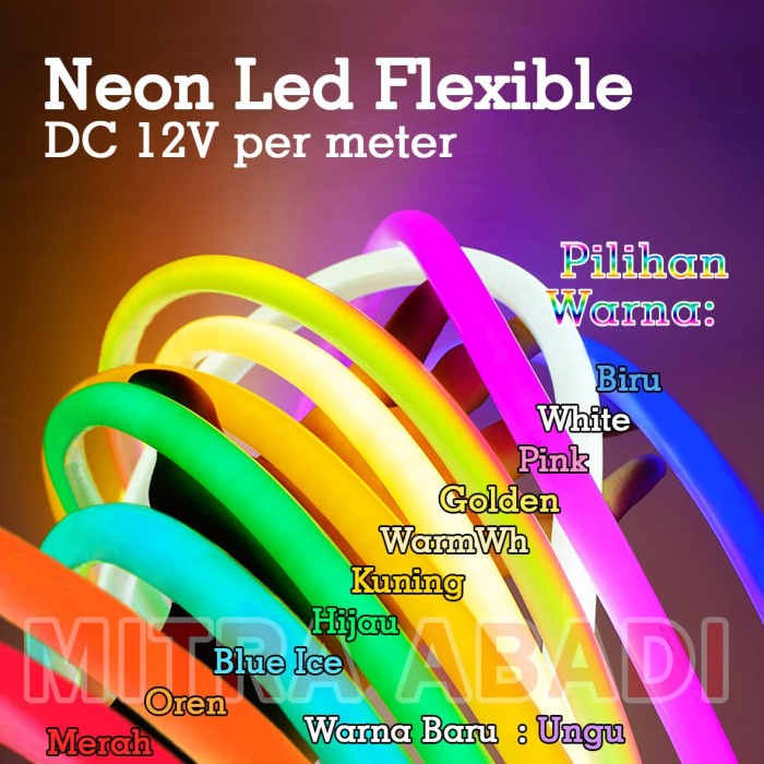 Lampu LED Neon Flex LED Strip Flexible METERAN DC 12V IP65 WATERPROOF - Golden Terbatas