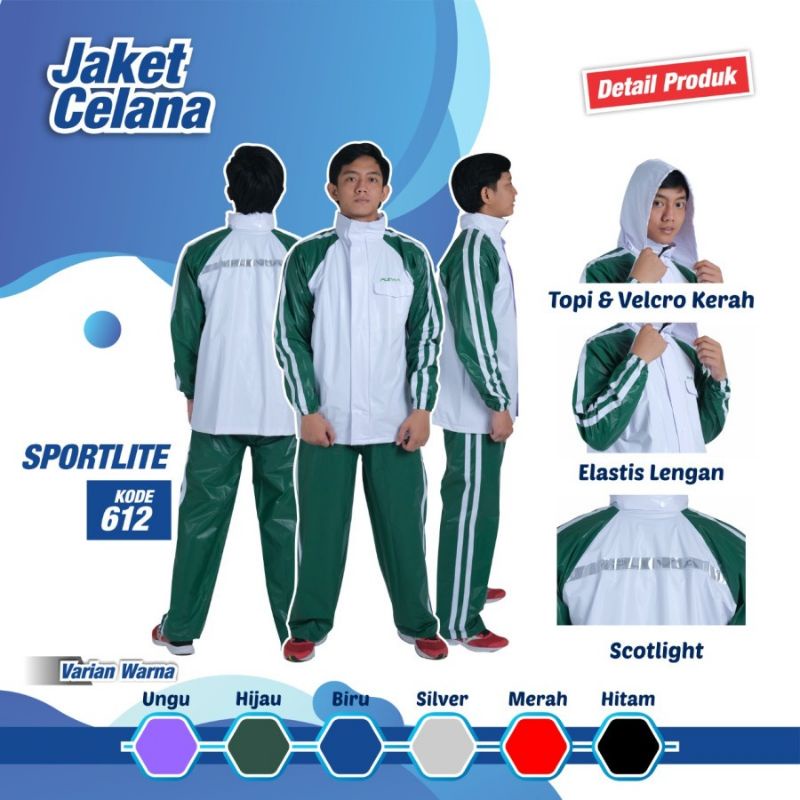 Jas Hujan Jaket Celana Sportlite 612 PVC Press Anti Rembes Plevia Mantel Mantol Hujan Baju Celana Pria Wanita