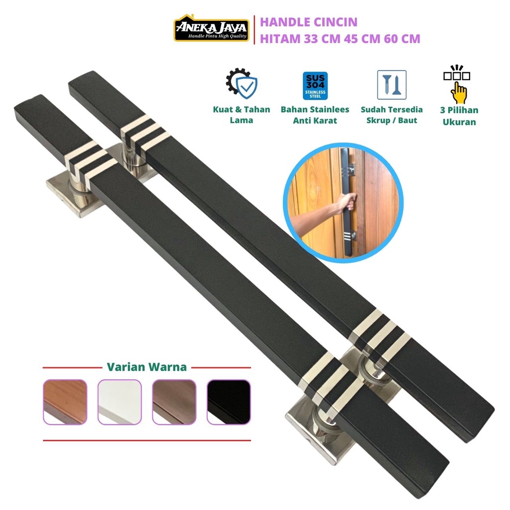 Handle Gagang Pintu Rumah Stainlees Panjang 33 cm 45 60 Tarikan Pegangan Warna Coklat Natural Hitam Putih