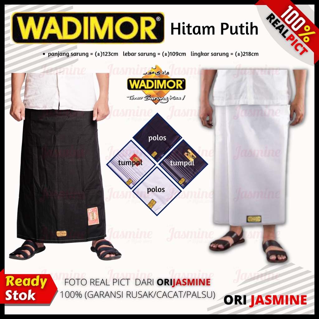 Sarung Wadimor Hitam Putih Polos Tumpal Salur Kain Tenun Sholat Pesantren Santri Dewasa Pria Laki Cowok