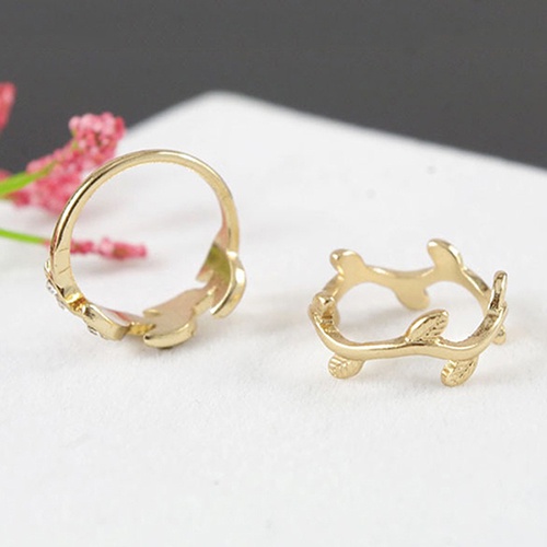 Hu Hu Hu Hu Hu Alat Bantu Pasang Kacamata♡ 3pcs Cincin Knuckle Desain Daun Bahan Alloy Warna Emas / Silver Hias Berlian Imitasi Untuk Wanita