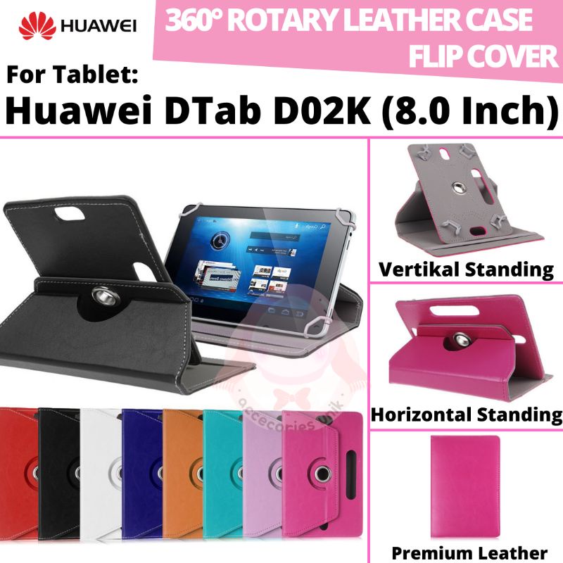 Huawei Dtab D02K D-02k Compact Docomo Tab Tablet 8 8.0 Inch Inci Rotary Case Leather Flip Casing Book Cover Kesing