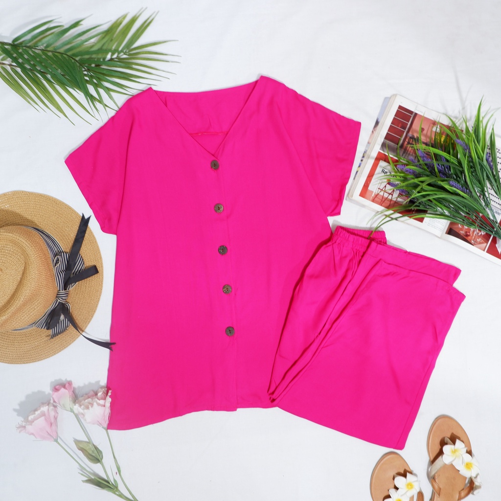 COTTONBELLS CASUAL JUMPSUIT WANITA ALICIA BUTTON SET PANTS (JJ - JS 1722)-7