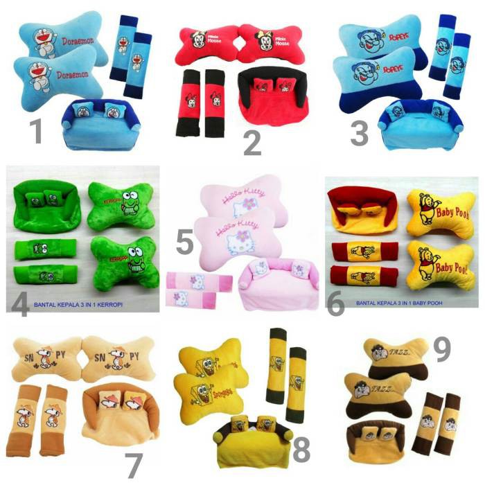 Paket Bantal Mobil - Sarung Seatbelt  9 PCS All New Veloz