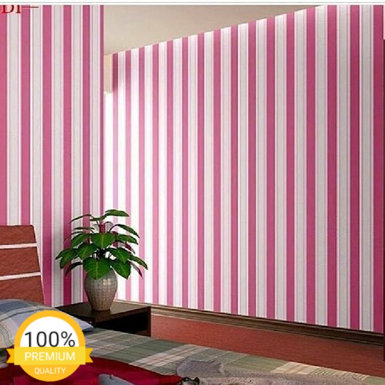 Wallpaper Sticker Dinding Motif Salur Warna Pink