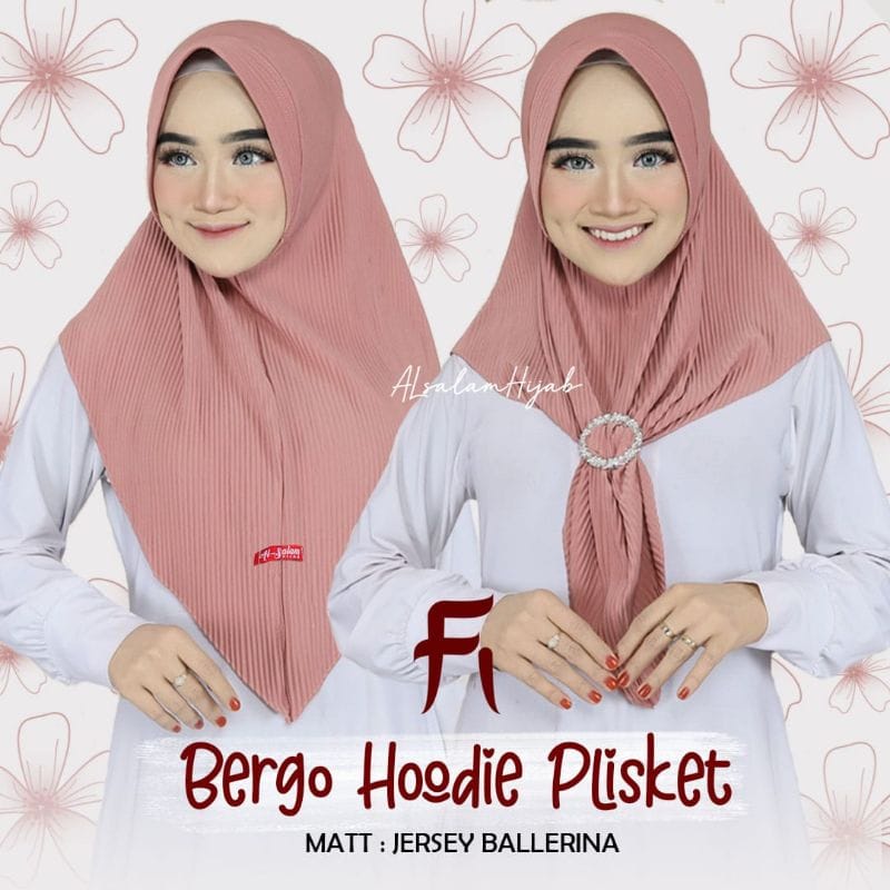 Hijab Instant Hoodie Plisket Bahan Jersey Ballerna / Kerudung Instant Plisket Gesper