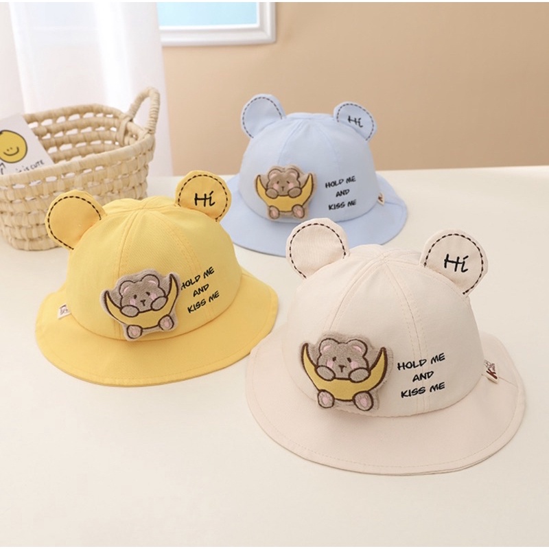 Topi Bucket Anak Balita Import Model Moon and Bear Timbul