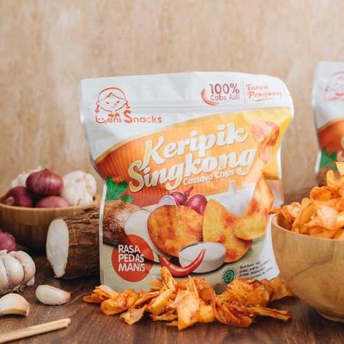 Leni Snacks - Keripik Singkong PEDAS MANIS Extra Ebi Kering Tanpa Bahan Pengawet 140g