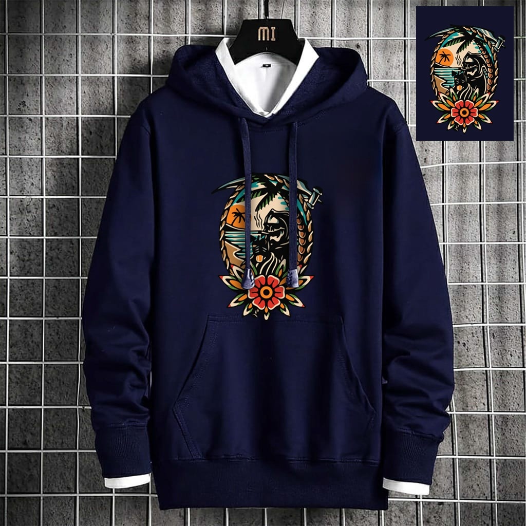 KIYOWO-Baju Atasan Sweater Hoodie Jaket Beach Skull Lengan Panjang Pria