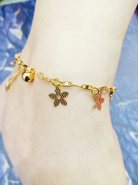 Gelang kaki wanita // gelang kaki // gelang kaki lapis emas motif bunga// replika emas