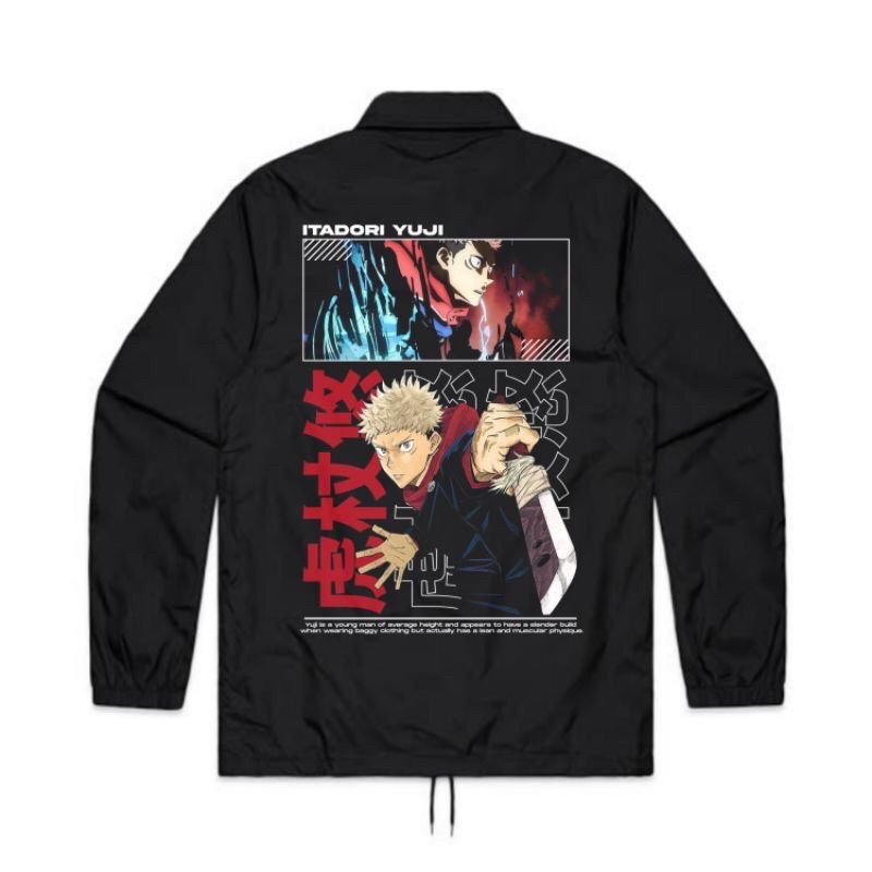 JAKET COACH ANIME JUJUTSU KAISEN - ITADORI YUJI | WINDBREAKER PARASUT CJ JAKET ANIME
