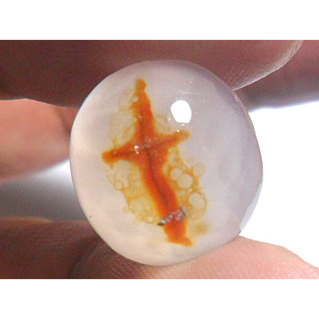 AG103 Oval Cabochon 14x13mm 8.15ct Natural Untreated Figure Golden Orange Cross Picture Agate