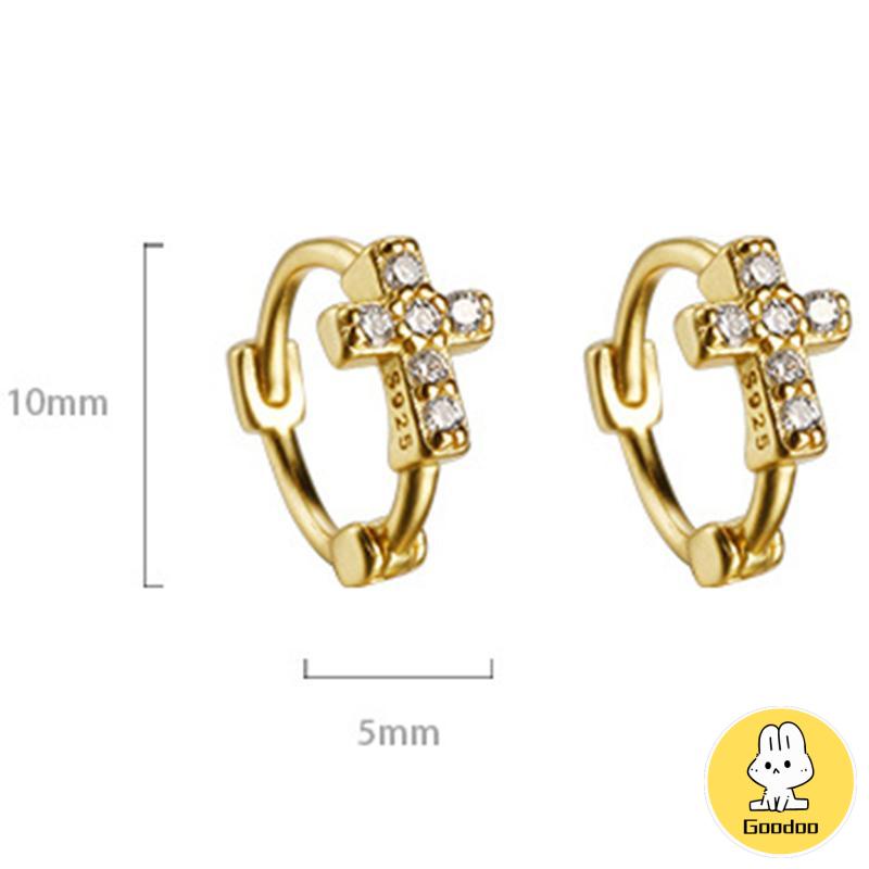 Anting Bulat Mini Lapis Emas 14k Hias Cubic Zirconia Untuk Wanita -Doo