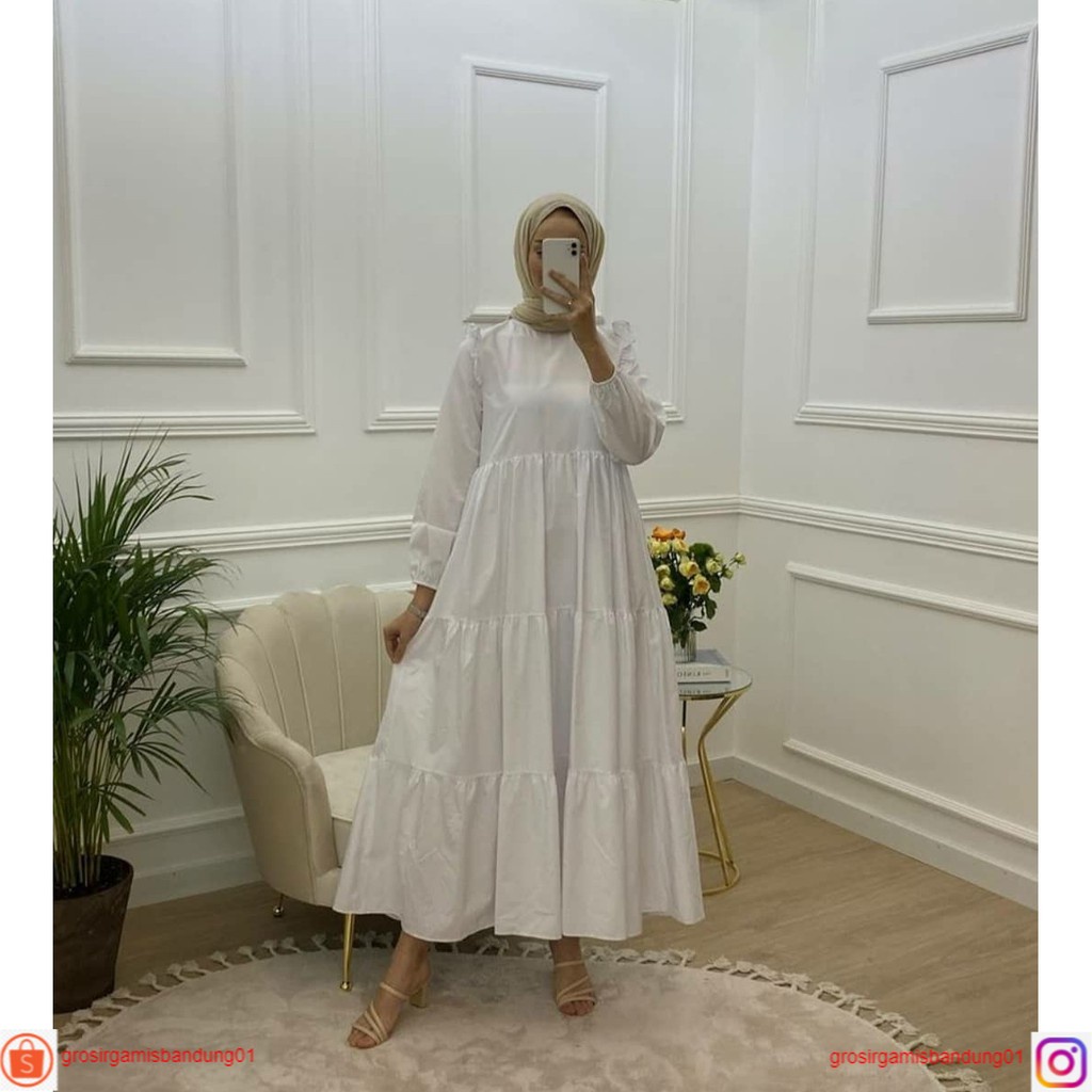 Lita Maxi | Gamis Putih | Dress Muslim Wanita Kekinian | Baju Gamis | Bisa COD | Casual Dress | Dres