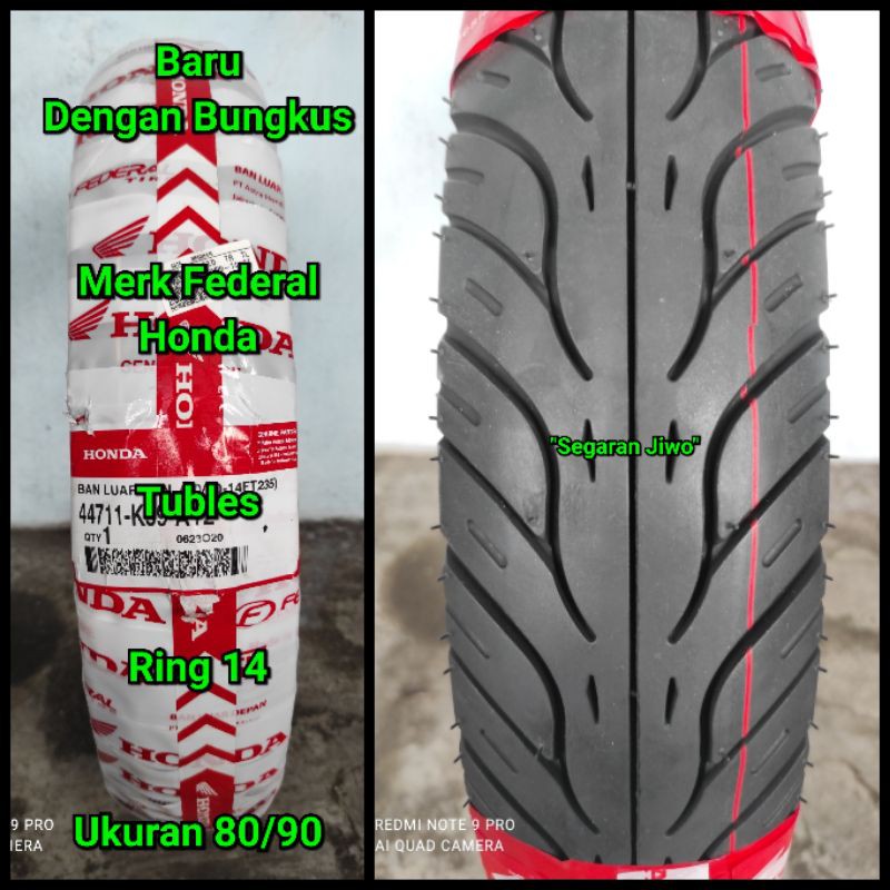 Ban Tubles matic ring 14 ukuran 80/90 Ban depan Honda beat, vario 110 125 Federal ori