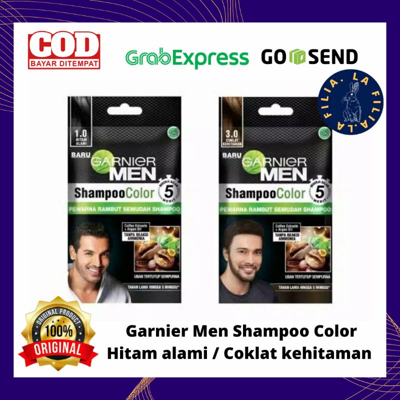 ❤️LaFilia❤️ GARNIER MEN SHAMPOO COLOR - HITAM ALAMI - COKLAT KEHITAMAN - CAT RAMBUT PRIA - SEMIR RAM