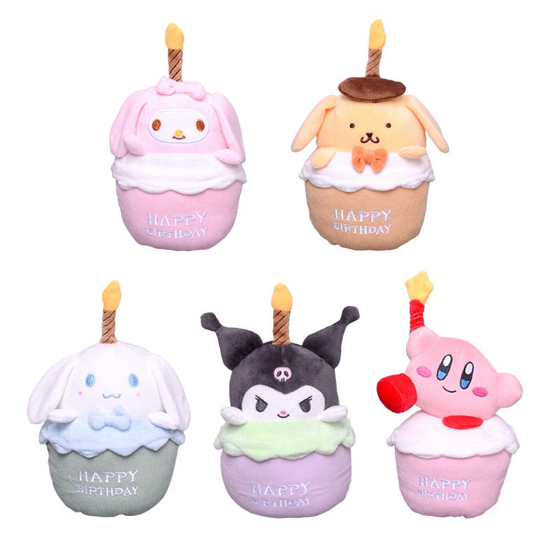 Ready Stock !!! New Sanrio Cartoon Birthday Cake Shape Kuromi Melody with Musical Candle Plush