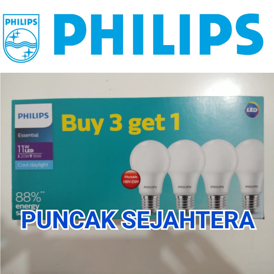 Lampu LED Philips 11w 11 watt Essential Multipack 3 gratis 1 PROMO