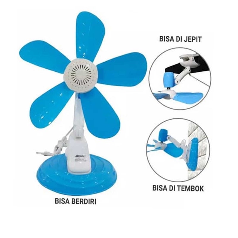 Kipas Angin Jepit 3 in 1  5 baling / Clip Fan Meiko 20 Watt (Duduk-Jepit-Dinding)