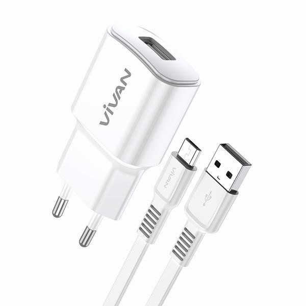 Charger vivan 2A Power Oval II Free Cable micro usb - Abu-abu