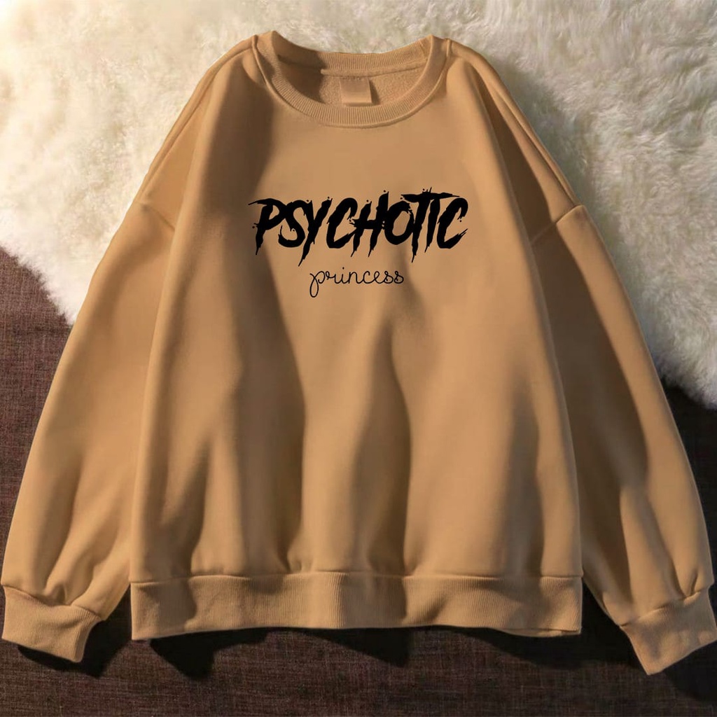 PSYCHOTIC PRINCESS SIZE M - XXL SWEATER WANITA - CREWNECK HALUS TEBAL TERLARIS