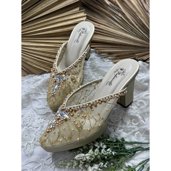 sepatu wedding wanita gold alena tinggi 9cm tahu