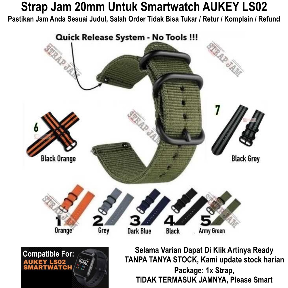 STITCHING Tali Jam Aukey LS02 LS-02 - Strap 20mm Nylon Canvas 3 Buckle Hitam