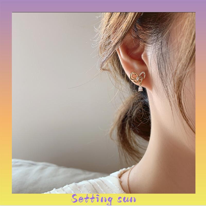 Gaya Korea Kupu-kupu Mutiara Kristal Anting-Anting Fashion Sederhana Anting Busur Elegan Perhiasan Aksesoris TN