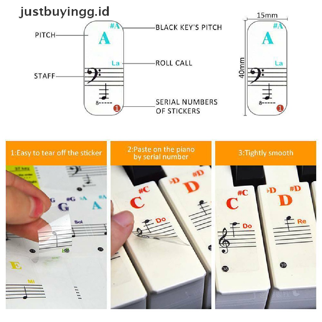 [justbuyingg.id] Keyboard notes Sticker 88/61/54/49/37 keys Piano Sticker Transparent ID