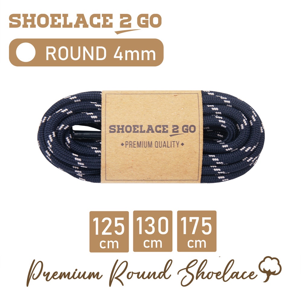 SHOELACE 2 GO PREMIUM TALI SEPATU MOTIF BULAT ROUND N4 DEEP NAVY WITH WHITE STRIPES - 125CM 130CM 175CM