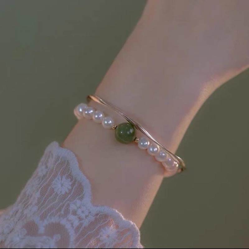 GELANG MANIK MUTIARA HIJAU WANITA/GELANG MUTIARA/GELANG WANITA/GELANG KOREA