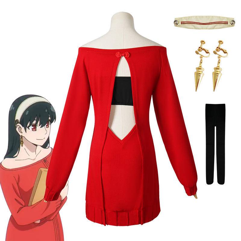 【Wetrose】Spy X Family Yor Forger Daily Red Top Cosplay Costume Dress Sweater Set