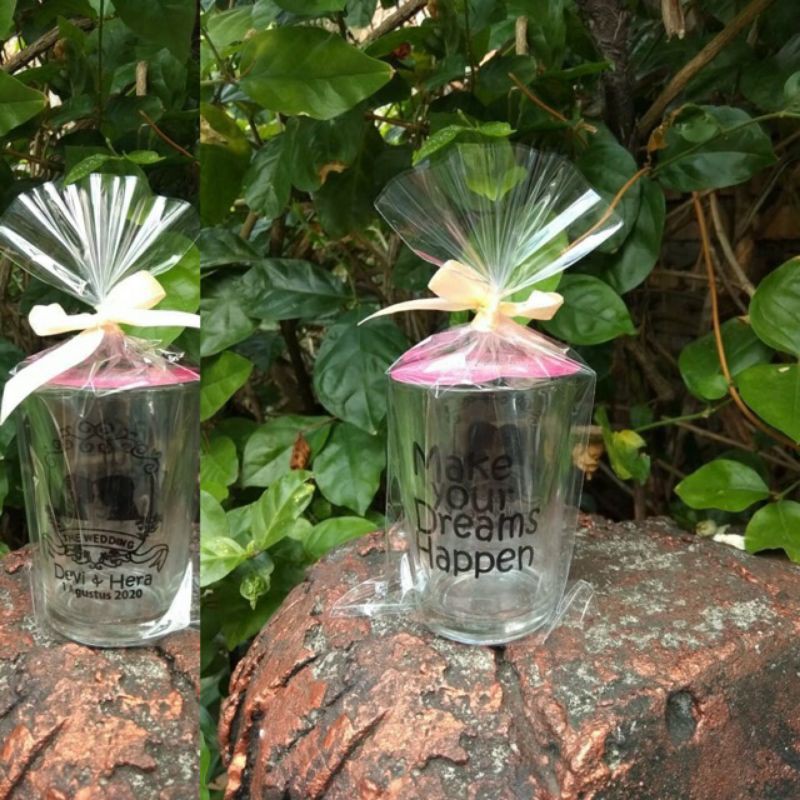 Souvenir gelas LU + custom nama + kemas plastik