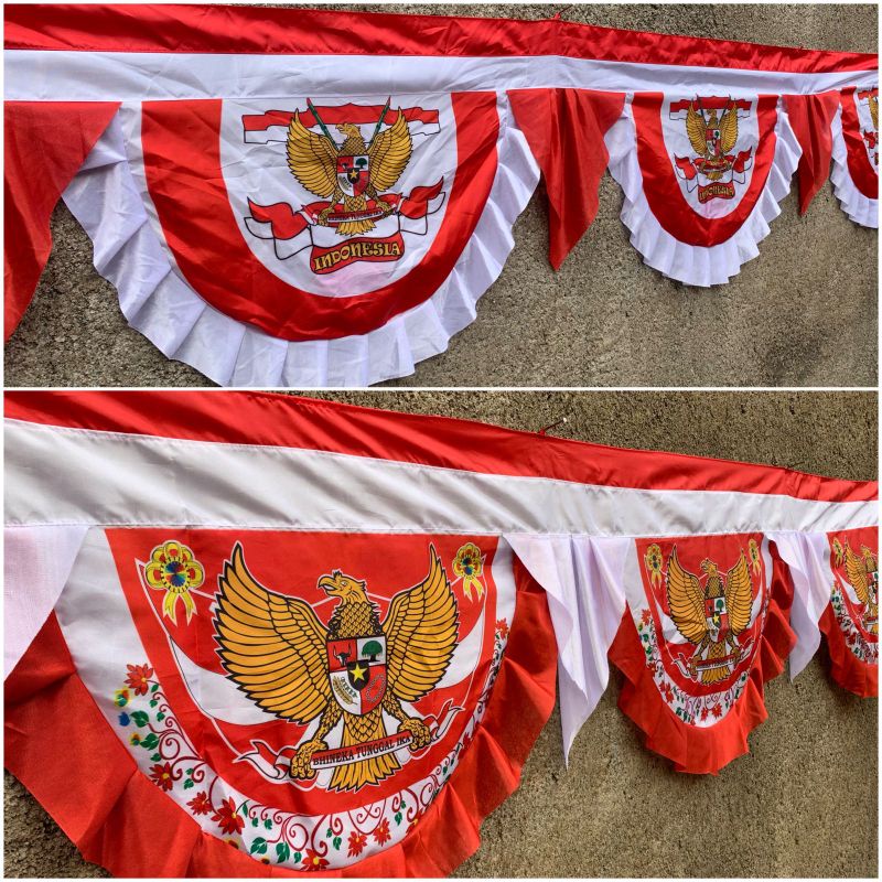 Bendera Gapura - Bendera Background Merah Putih -Bendera Backdrop - Bendera Rumbai  Lingkaran Garuda