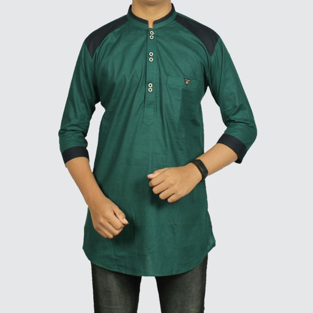 Koko Pria Dewasa Kurta Ayah Pakistan Premium Warna Hijau Botol Bahan Katun Paris Lengan 3/4