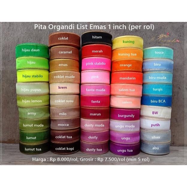 

Pol-802 : Pita Organdi List Emas 1 Inch (Per Rol)