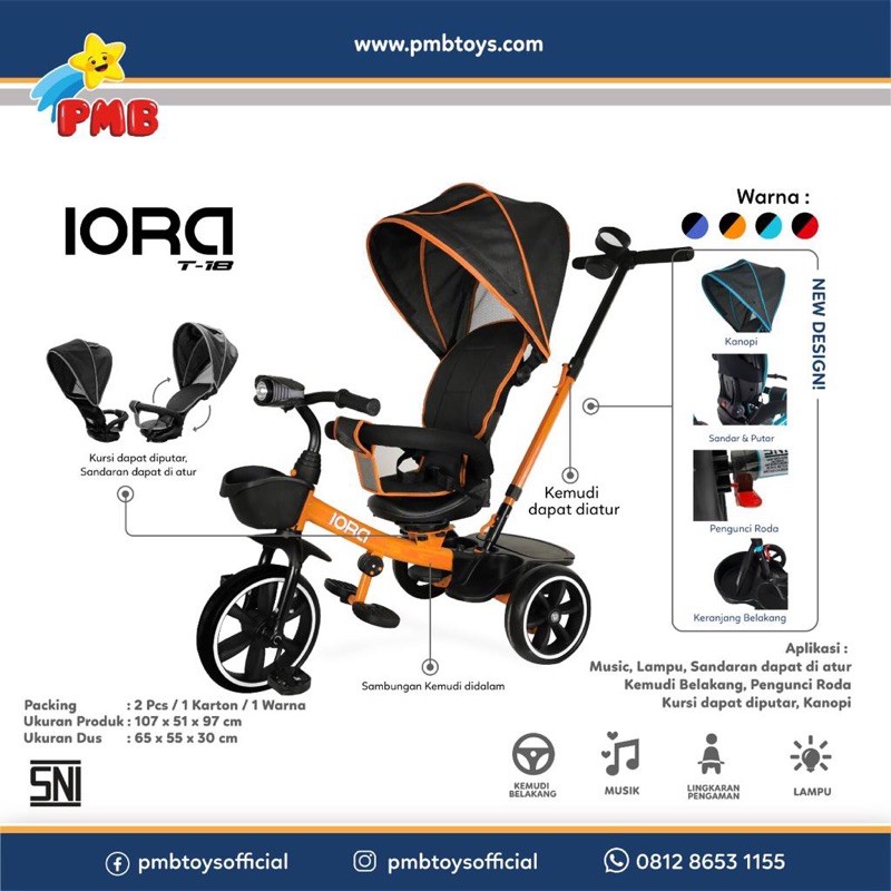 Sepeda Anak Tiga Roda PMB T18 Iora Sepeda Trike Stroller PMB T18 Iora