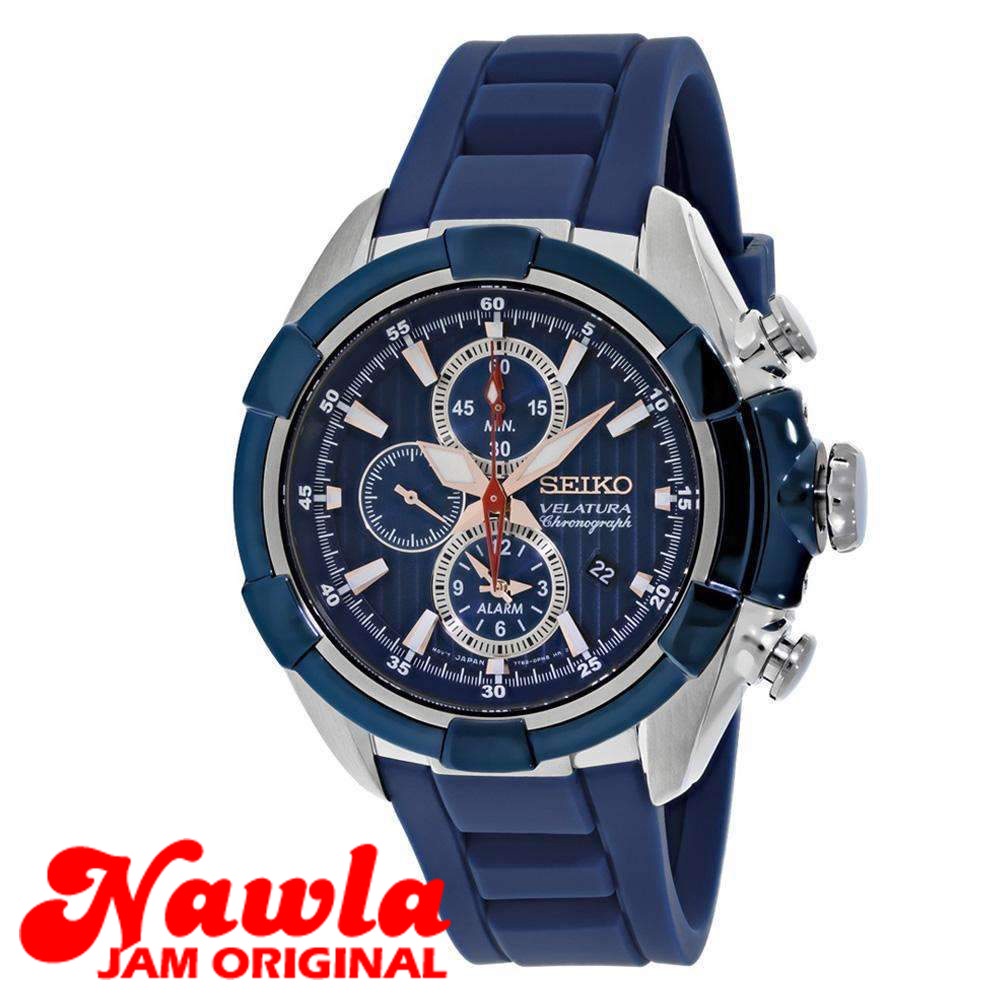 Seiko Velatura SNAF59P1 Blue Chronograph Alarm - Jam Tangan Pria SNAF59