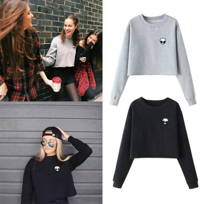 Atasan Wanita - Manset - Crop Top Blesscollection. Sale Sweater Wanita Crop Alien - Hitam - Hitam